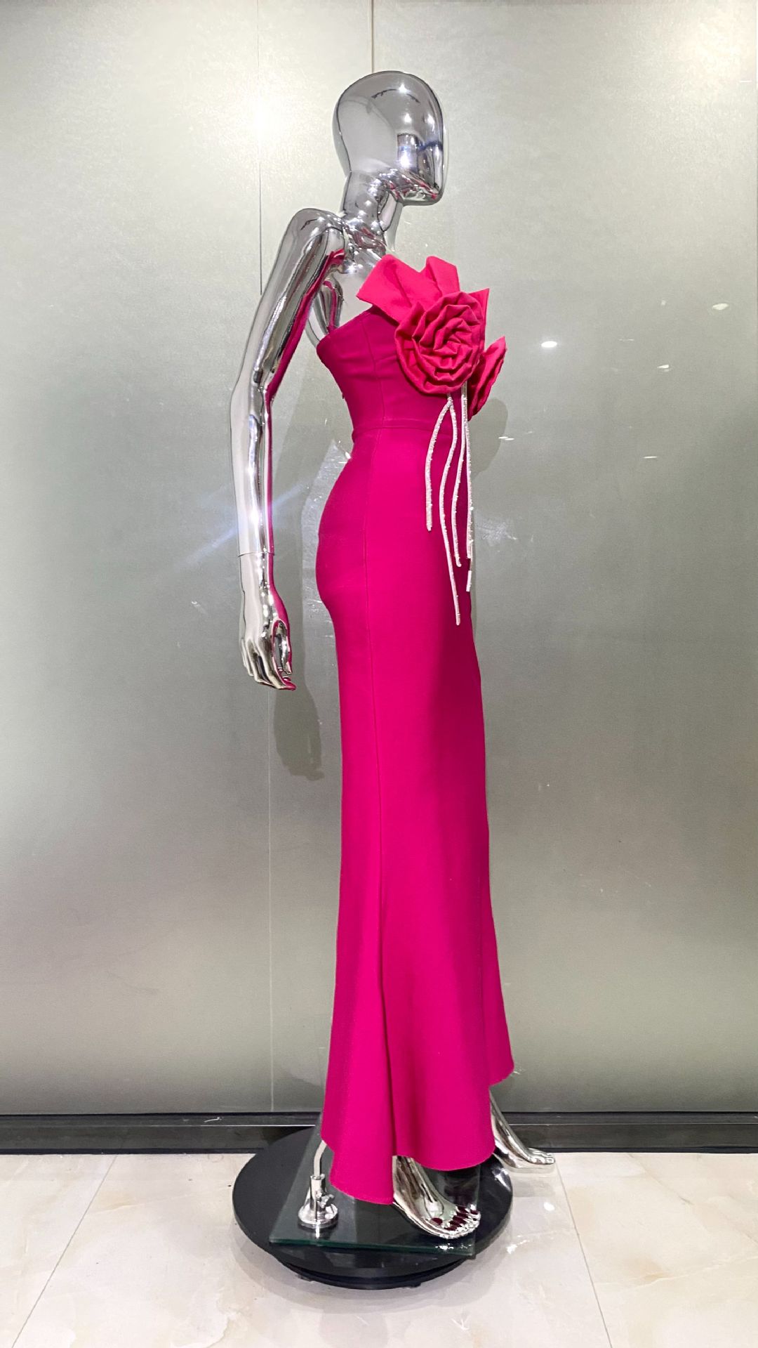 Decorative Flower Rhinestone Strip Tube Top Rose Red Dress Fashion Sweet Party Bandage